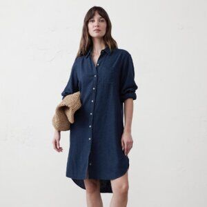 NWT Banana Republic Linen Blend Shirt Dress Navy Blue Mini Size Small